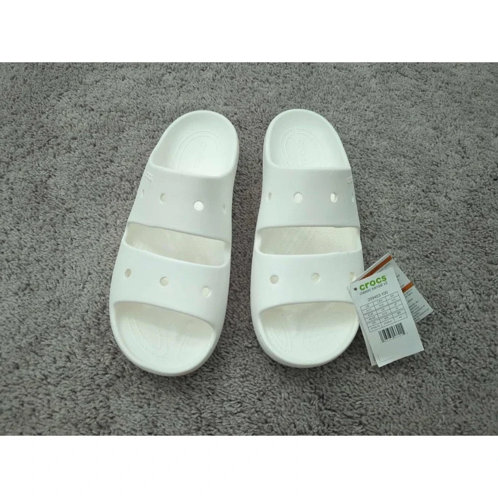 Crocs Slides Mens 13 White‎ Classic Sandal V2 Two Strap Croslite NWT